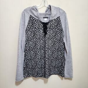 Venus velvet animal print lace up front hooded long sleeve shirt woman's size XL
